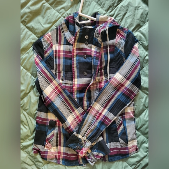 Early 2000s Allsaints Plaid Button up with Hood - Picture 1 of 4